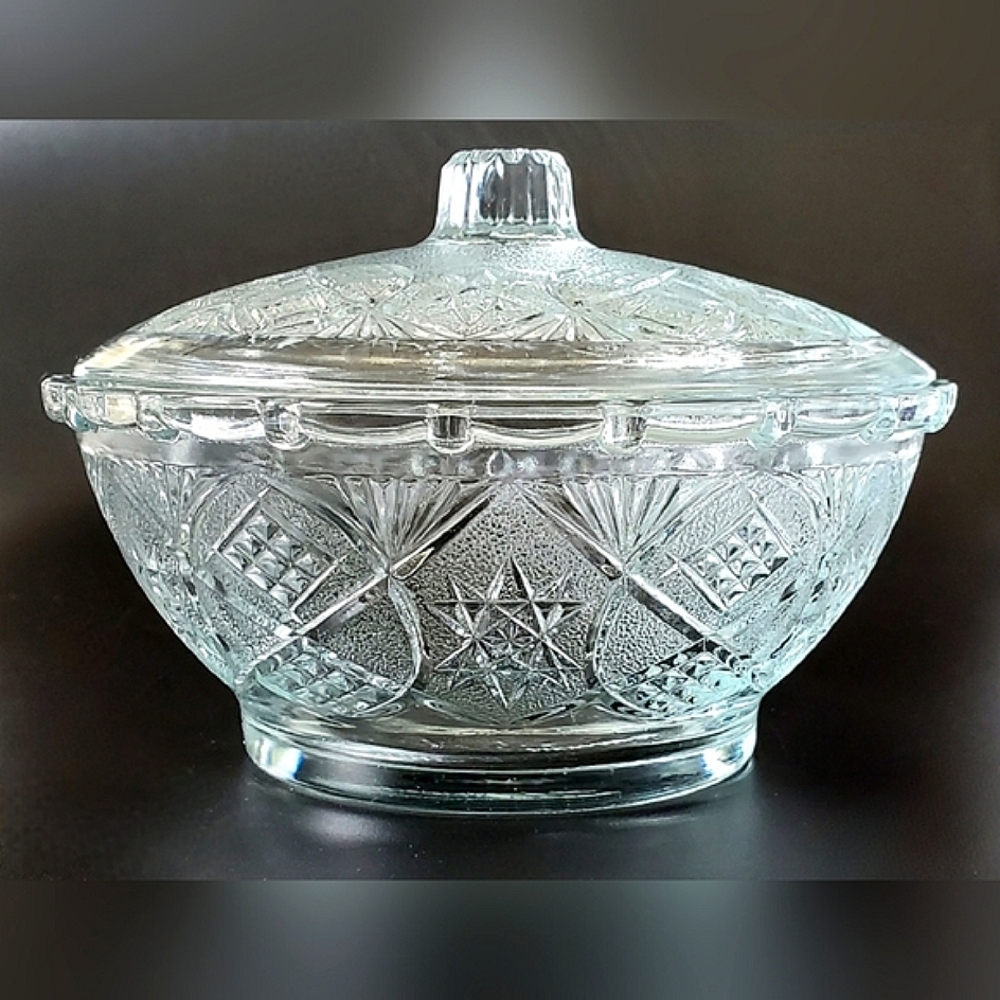 (ONLY SOLD IN BUNDLE of 2 or more)Vntg KIG Malaysia 6" Lidded Pressed Glass Dish